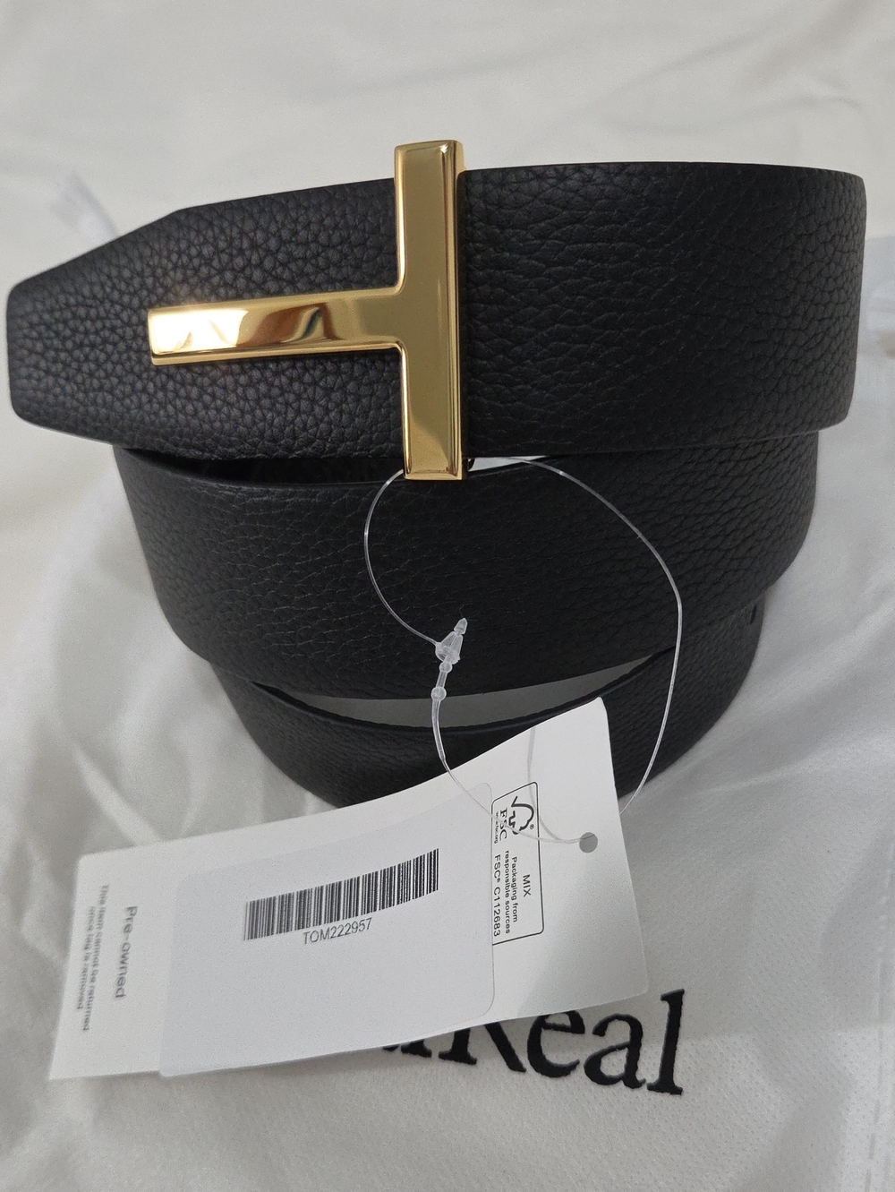 Tom Ford Reverible Black & Brrown Leather Belt Gold T Buckle